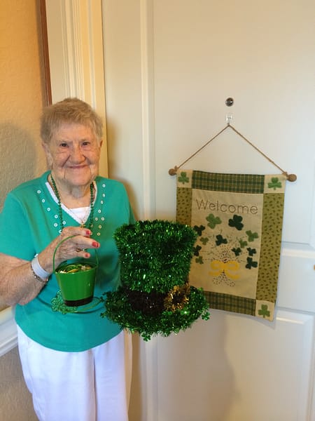 Female resident dressed up for St. Partricks day